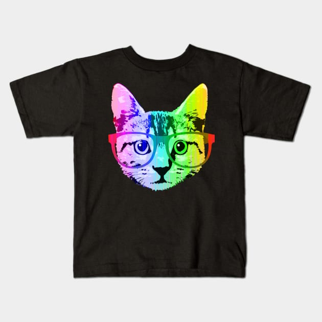 Funny Rainbow Cat Kids T-Shirt by robotface